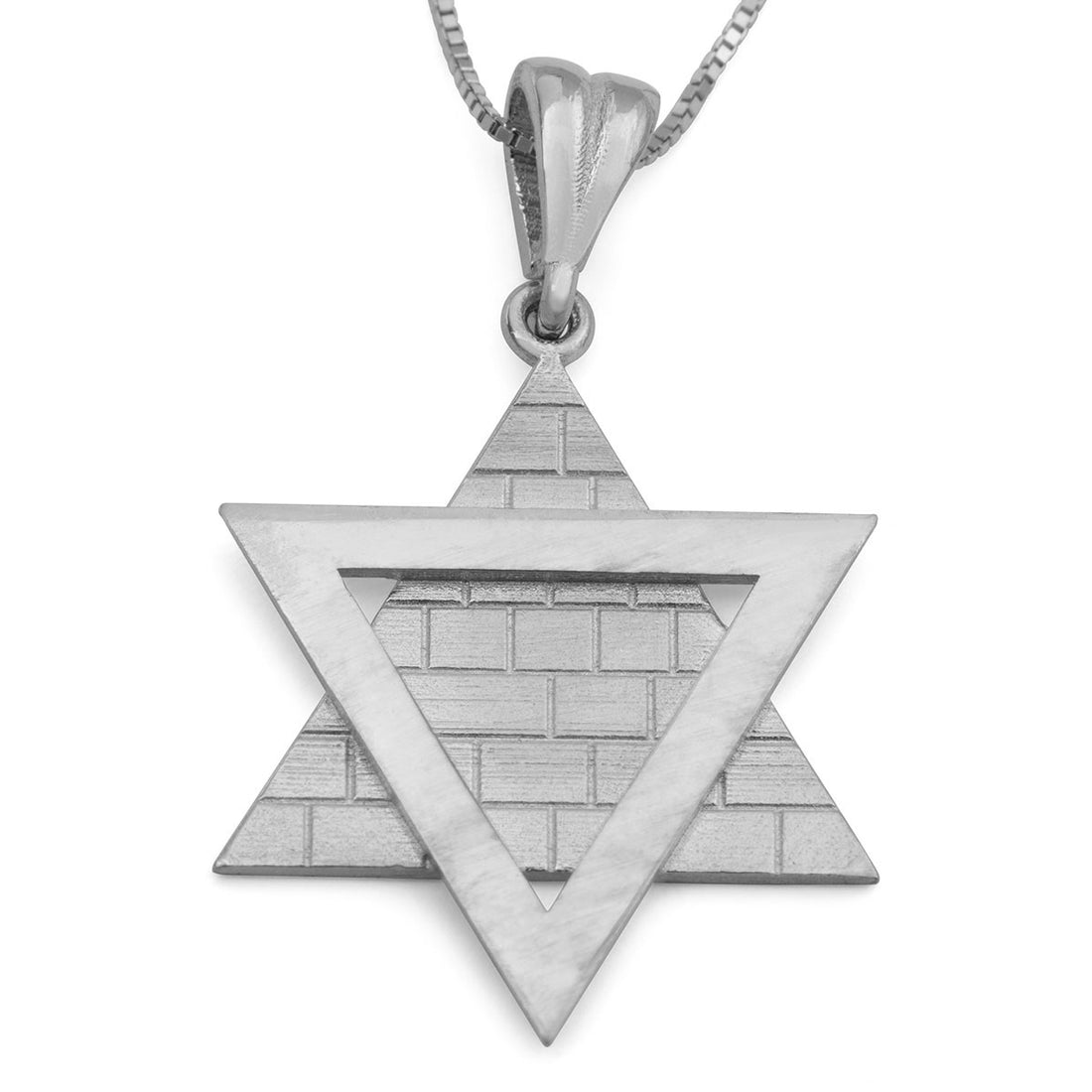 14K Gold Star of David Pendant Necklace with Western Wall Motif