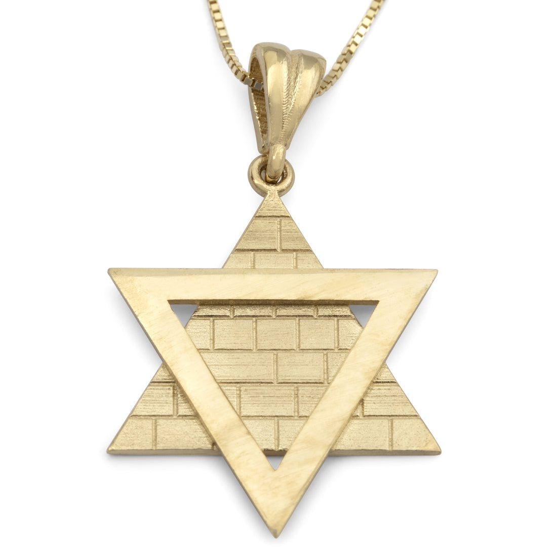 14K Gold Star of David Pendant Necklace with Western Wall Motif