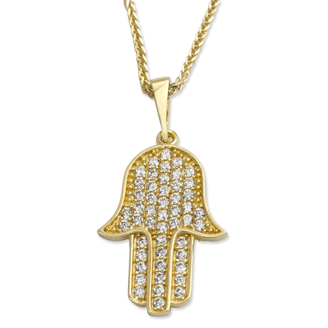 Luxurious 14K Yellow Gold Hamsa Pendant Necklace With Cubic Zirconia Stones