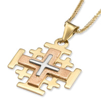 14K Yellow, Rose & White Gold Three-Toned Jerusalem Cross Pendant