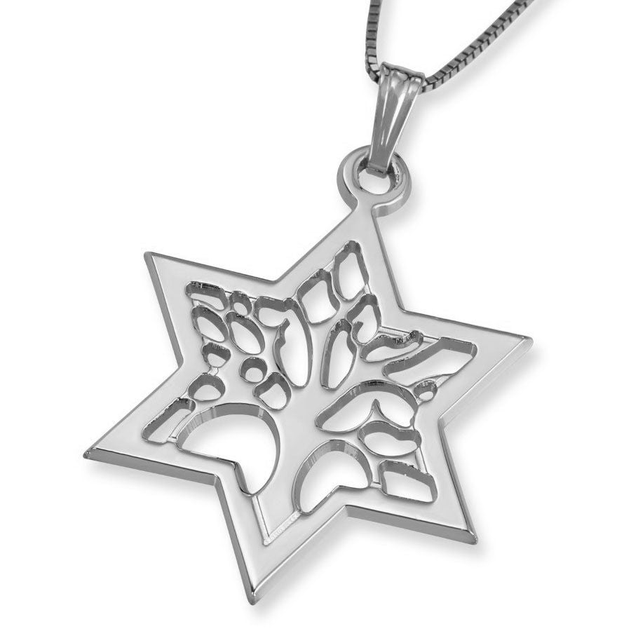 14K Gold Star of David with Tree of Life Design Pendant Necklace (Choice of Color)