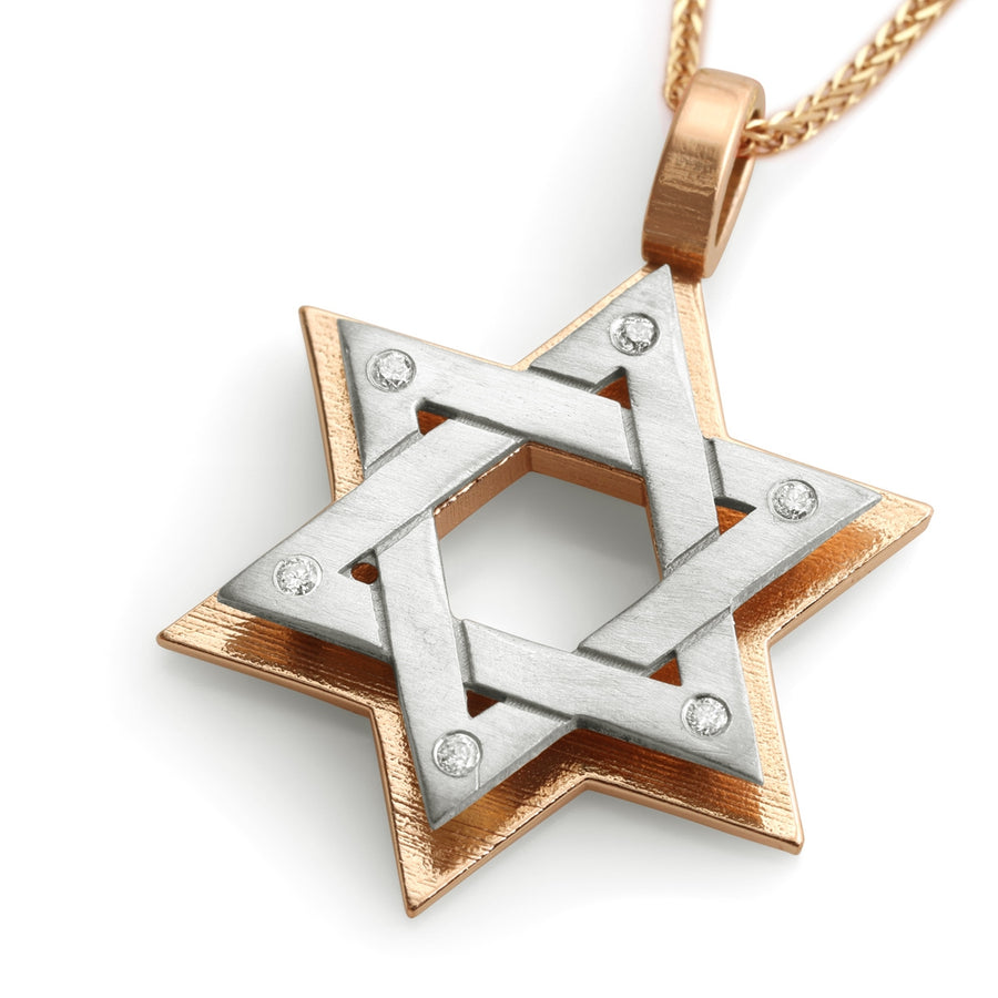 Two-Toned 14K Gold Star of David Diamond Pendant Necklace