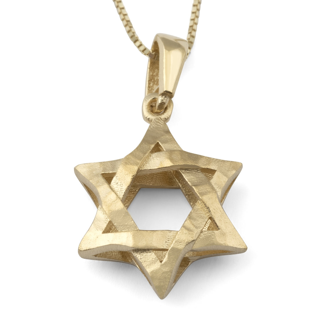 14K Gold Three-Dimensional Star of David Pendant Necklace With Interlocking Design