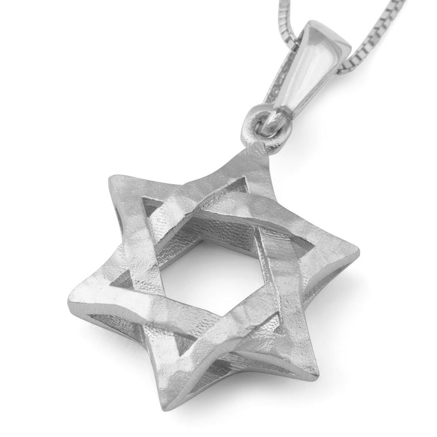 14K Gold Three-Dimensional Star of David Pendant Necklace With Interlocking Design