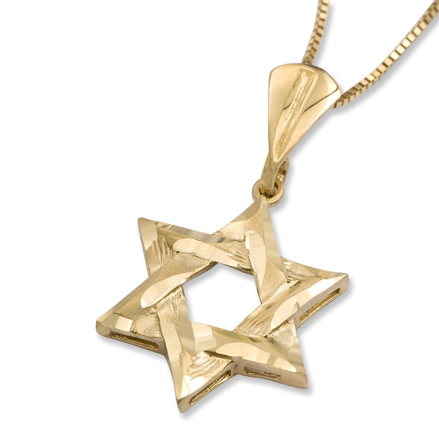 14K Yellow Gold Interlocking Star of David Pendant Necklace