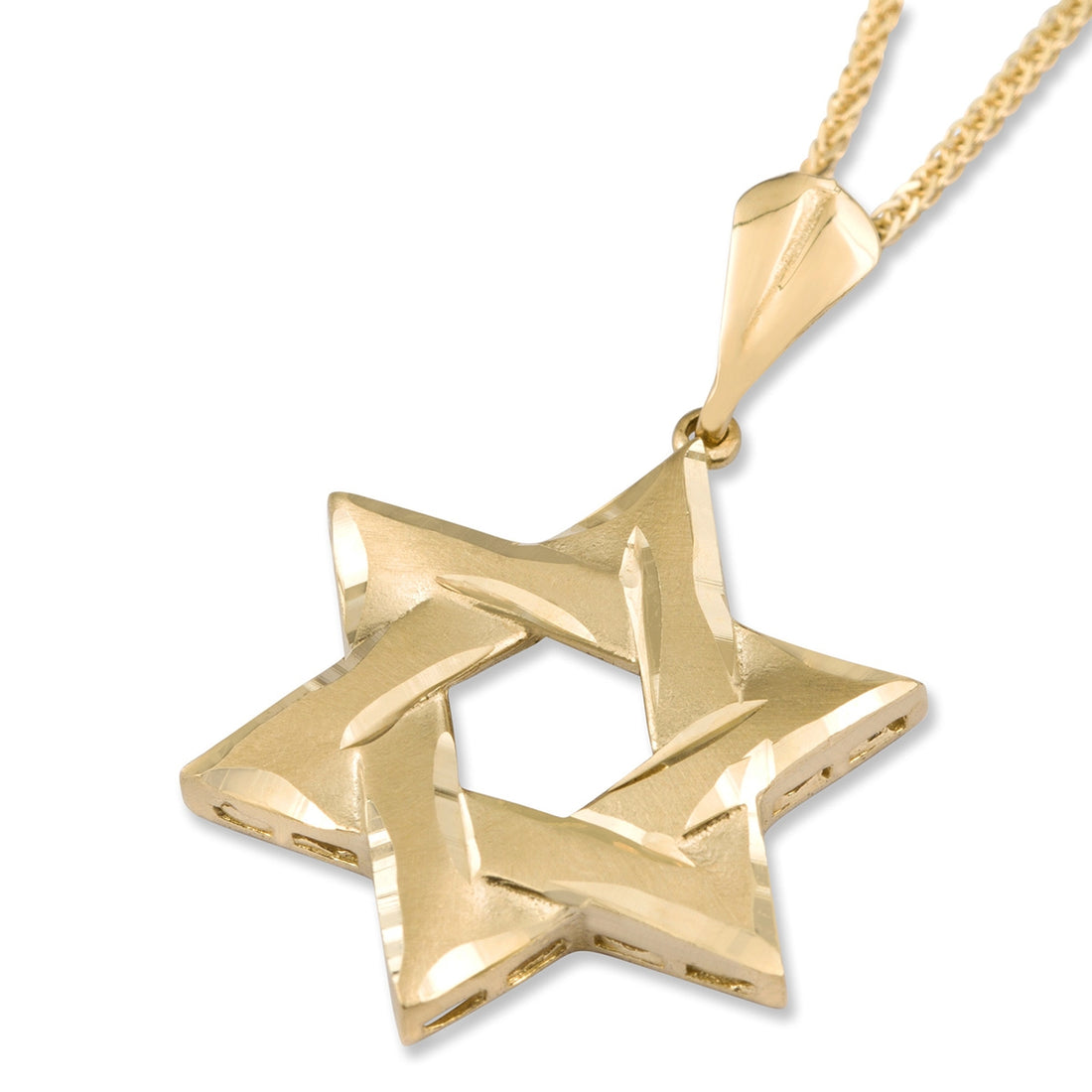 Deluxe 14K Yellow Gold Interlocking Star of David Pendant Necklace