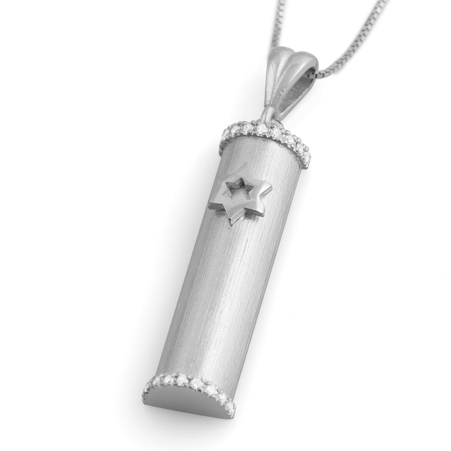 Deluxe 14K Yellow Gold Mezuzah Case Diamond Pendant Necklace (Choice of Color)