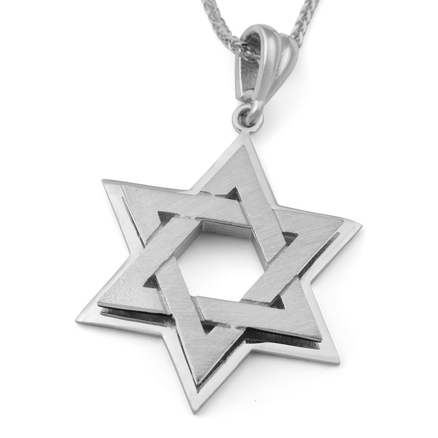 14K Gold Three-Dimensional Interlocking Star of David Pendant Necklace