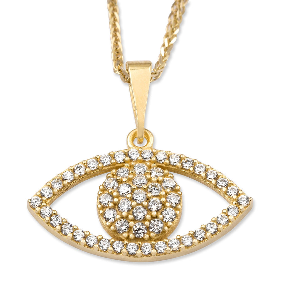 14K Yellow Gold Evil Eye Pendant Necklace with Cubic Zirconia
