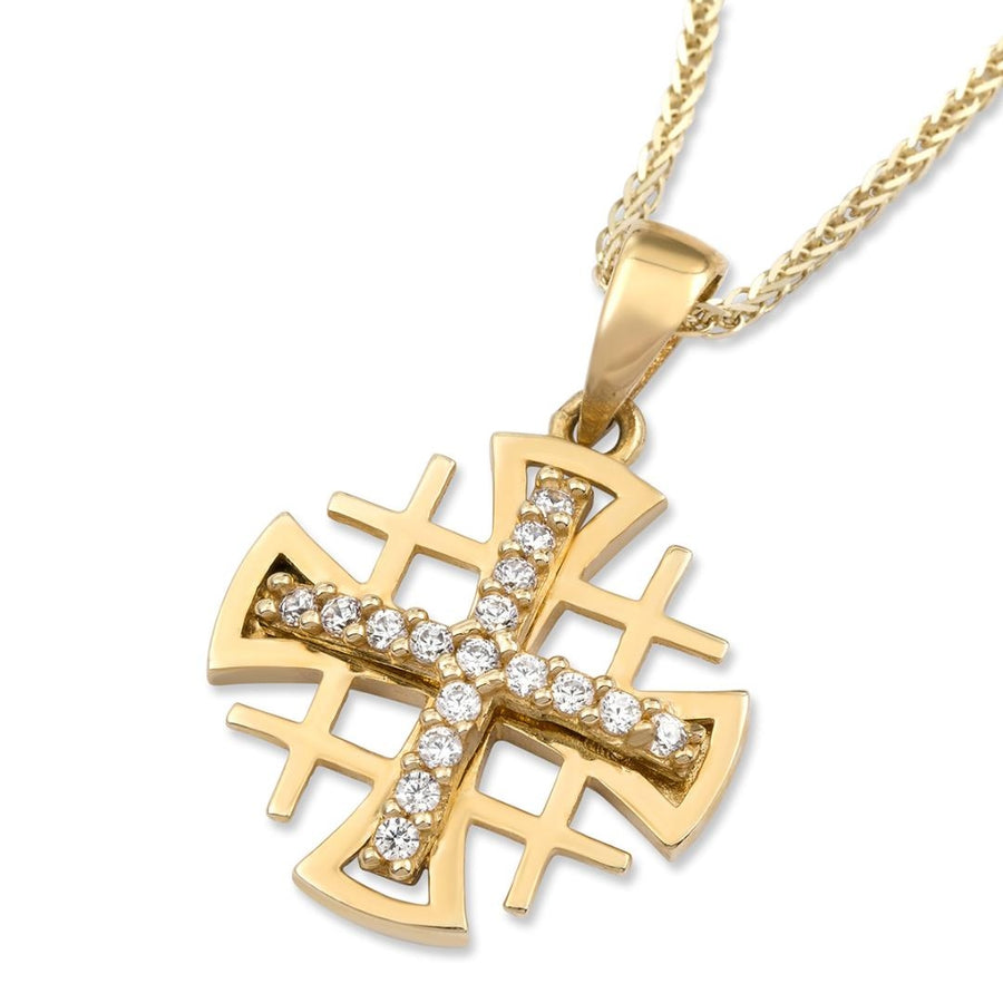 18K Gold Jerusalem Cross Pendant with Diamonds - Yaniv Fine Jewelry