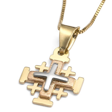 14K Yellow, White & Rose Gold Three-Toned Small Jerusalem Cross Pendant