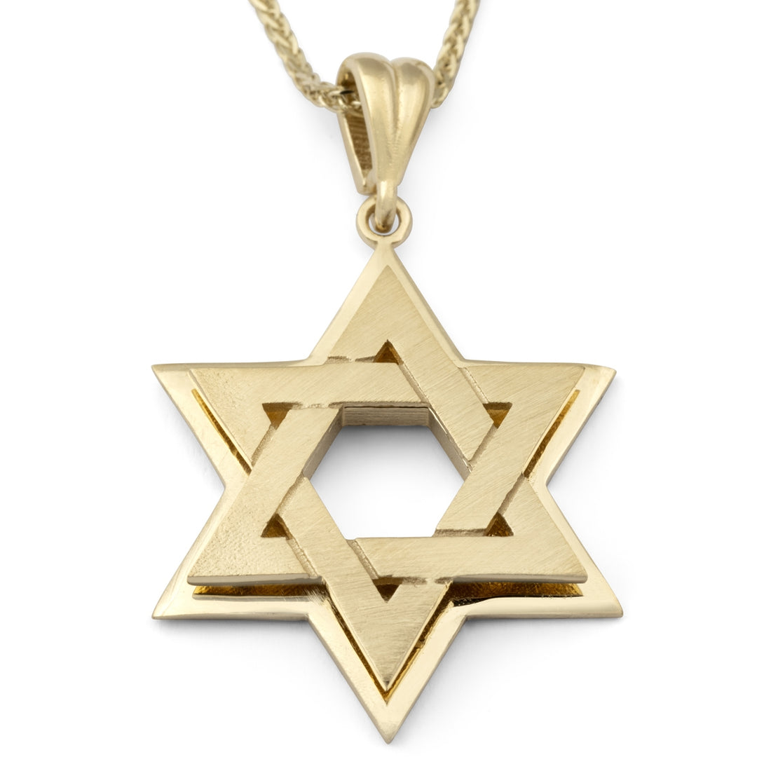 14K Gold Three-Dimensional Interlocking Star of David Pendant Necklace