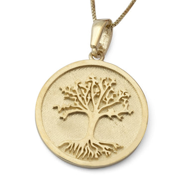 14K Gold Tree of Life Medallion Pendant Necklace (Choice of Color)