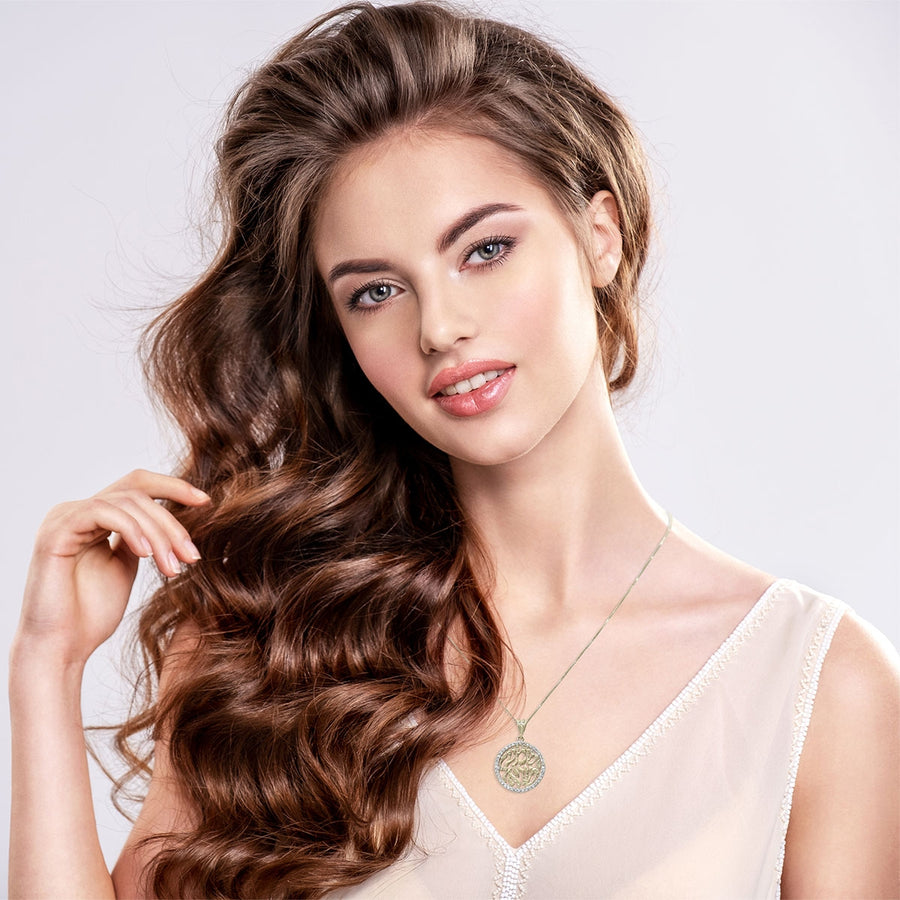 Exquisite Diamond-Accented 14K Yellow Gold Shema Yisrael Pendant Necklace