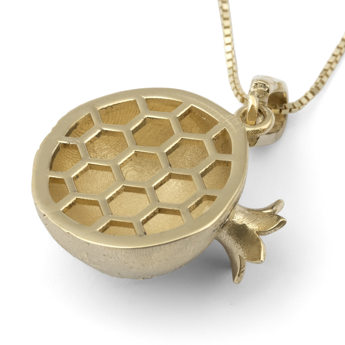 14K Gold Three-Dimensional Pomegranate Pendant Necklace