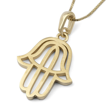 Stylish 14K Gold Hamsa Pendant Necklace (Choice of Color)