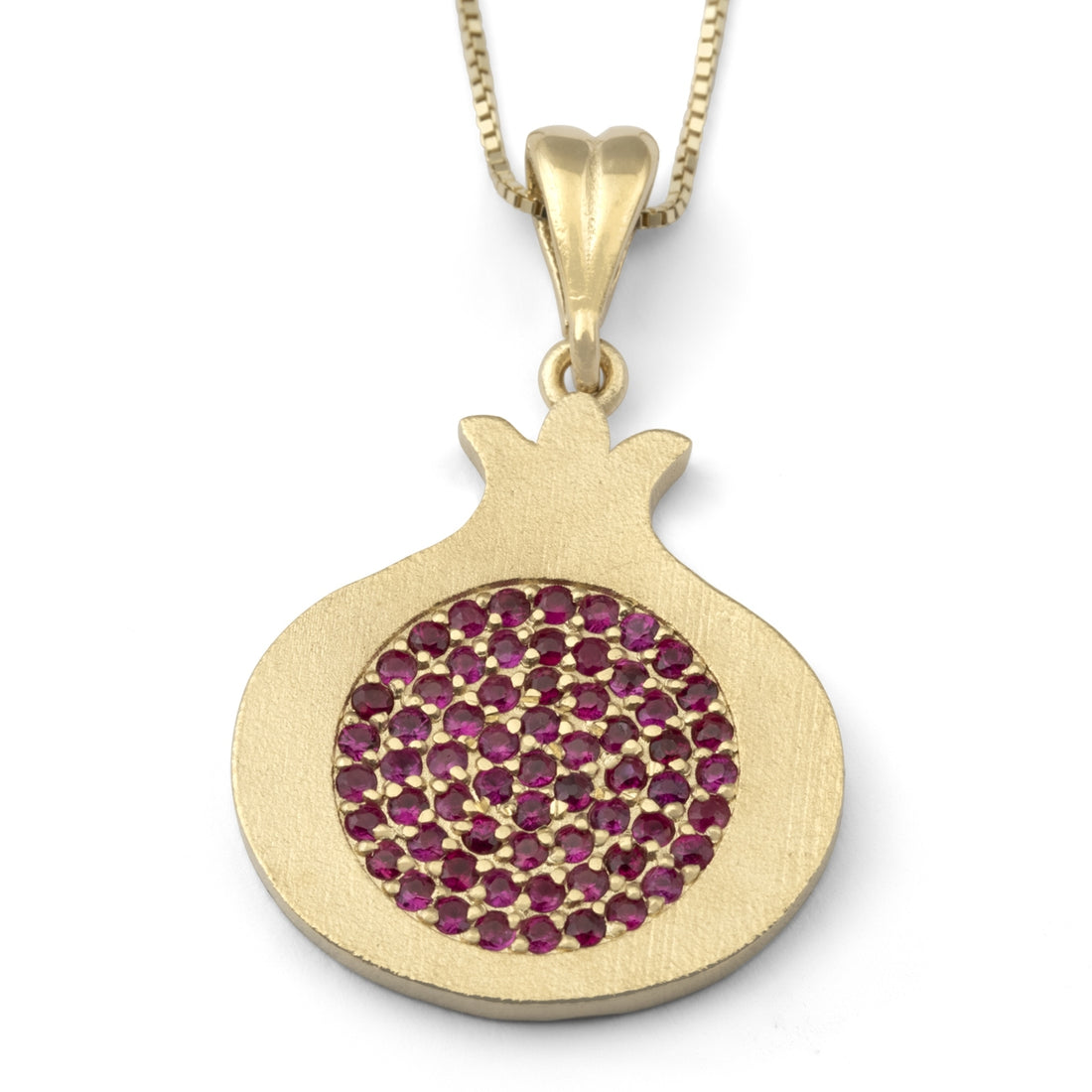 14K Yellow Gold Pomegranate Pendant Necklace With Ruby Stones