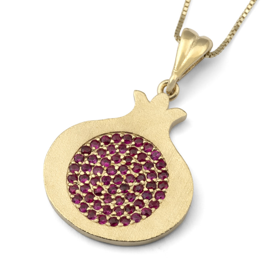 14K Yellow Gold Pomegranate Pendant Necklace With Ruby Stones
