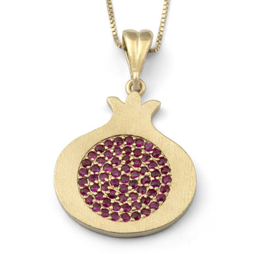 14K Yellow Gold Pomegranate Pendant Necklace With Ruby Stones