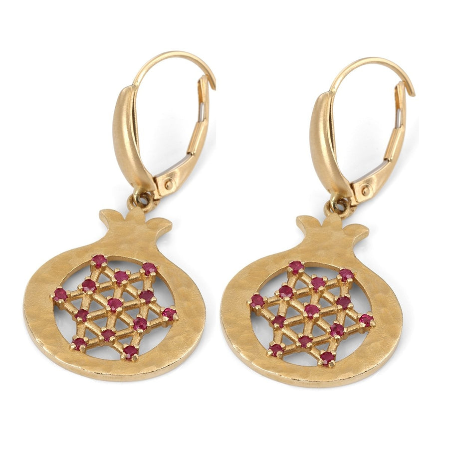 14K Yellow Gold Pomegranate & Star of David Earrings