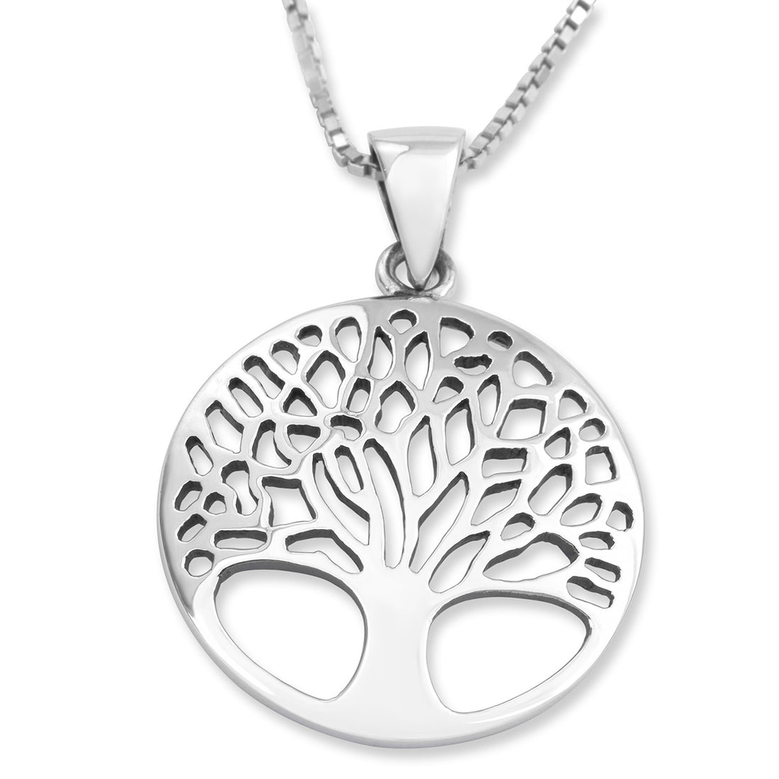 Large Sterling Silver Circular Unisex Pendant Necklace With Tree of Life Design