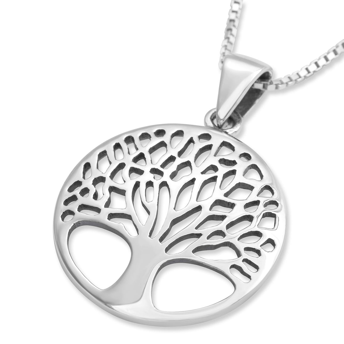 Large Sterling Silver Circular Unisex Pendant Necklace With Tree of Life Design