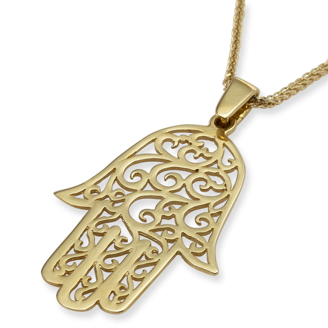 14K Yellow Gold Hamsa With Ornate Filigree Design
