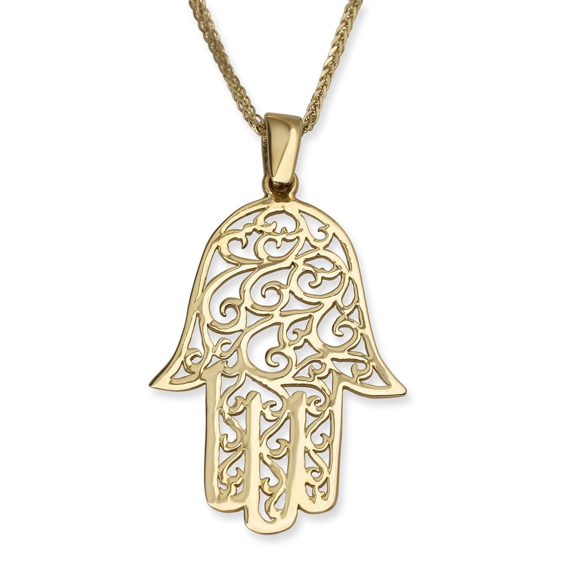 14K Yellow Gold Hamsa With Ornate Filigree Design