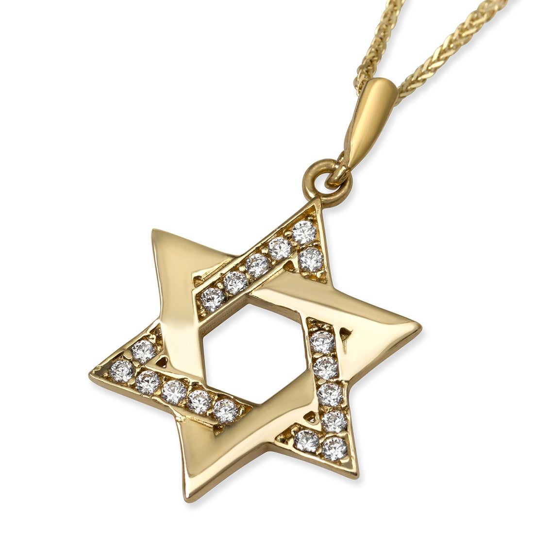 14K Yellow Gold Interlocking Star of David Pendant Necklace with Cubic Zirconia