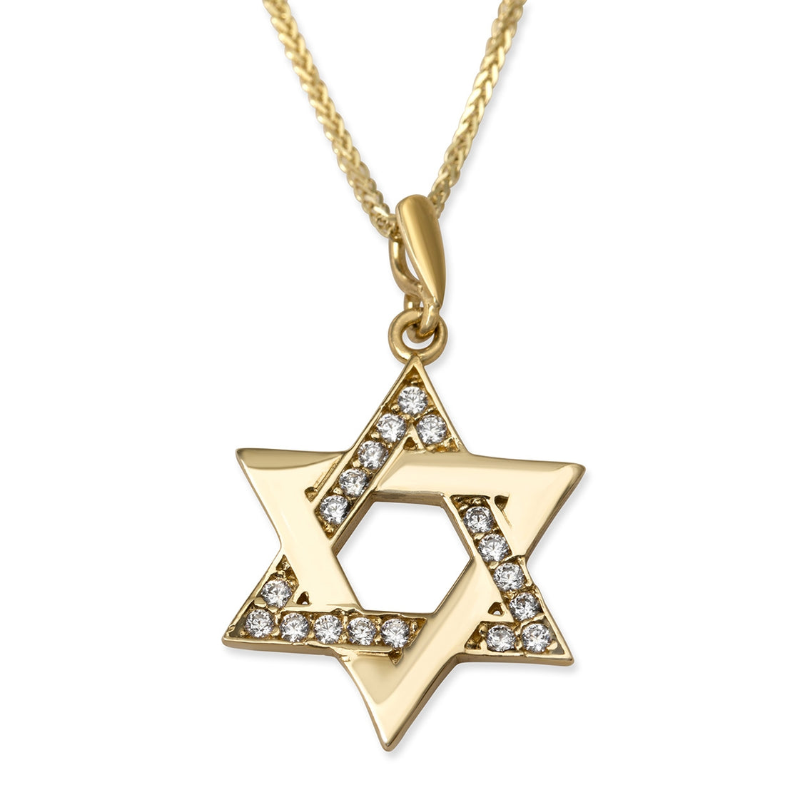 14K Yellow Gold Interlocking Star of David Pendant Necklace with Cubic Zirconia