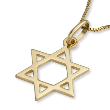 14K Yellow Gold Star of David Pendant Necklace