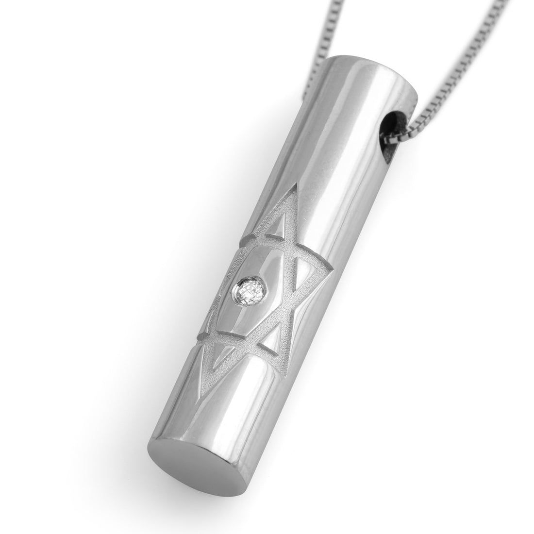 14K Gold Star of David Cylinder Diamond Pendant Necklace (Choice of Colors)