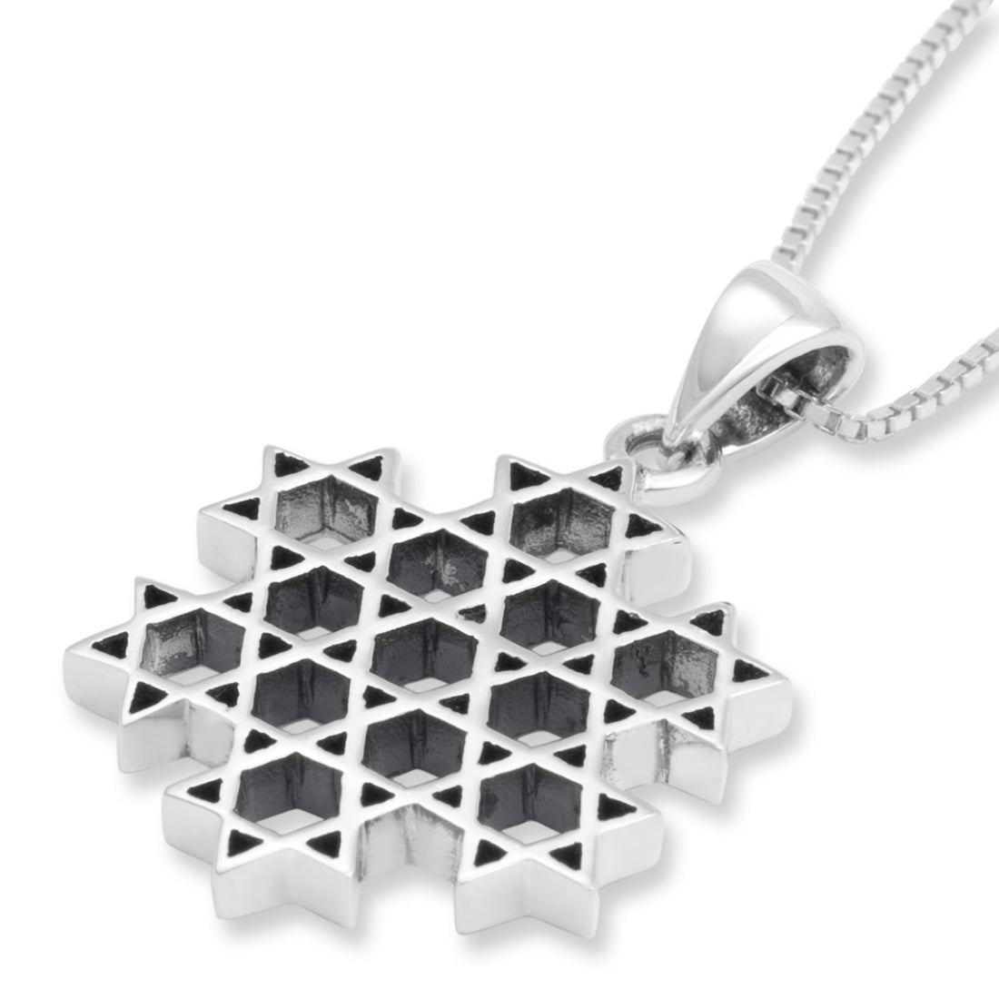 Sterling Silver Compound Stars of David Pendant Necklace