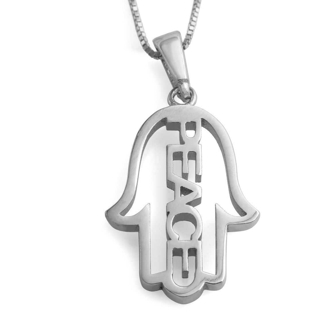 14K Gold Hamsa Pendant Necklace With Peace Design (Choice of Color)