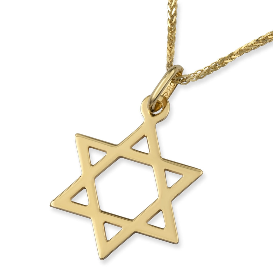 Large 14K Yellow Gold Star of David Pendant Necklace