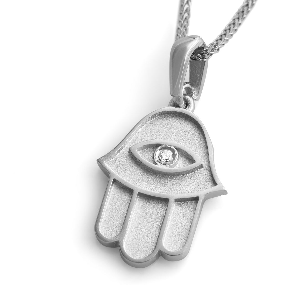 14K Gold Hamsa & Evil Eye Diamond Pendant Necklace (Choice of Colors)