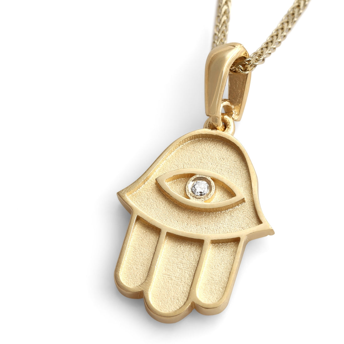 14K Gold Hamsa & Evil Eye Diamond Pendant Necklace (Choice of Colors)
