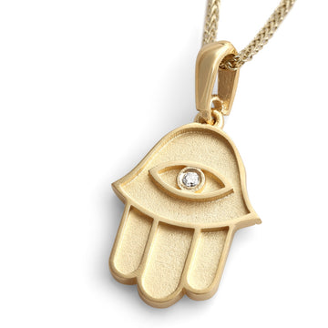 14K Gold Hamsa & Evil Eye Diamond Pendant Necklace (Choice of Colors)